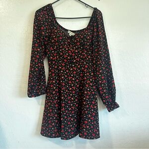 Gothic grunge red black mini dress long sleeve women’s M floral roses‎ medium